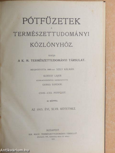 Pótfüzetek a Természettudományi Közlönyhöz 1915/1-4.