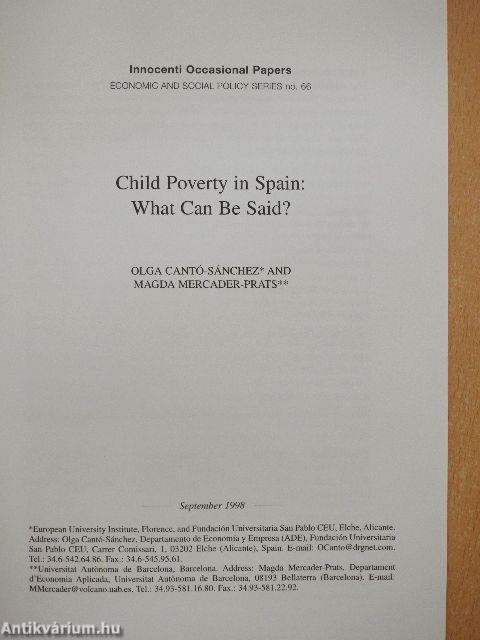 Child Poverty in Spain: What Can Be Said?