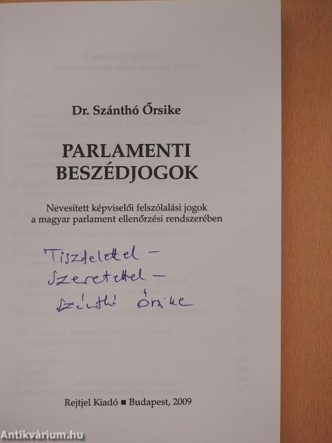 Parlamenti beszédjogok (dedikált példány)