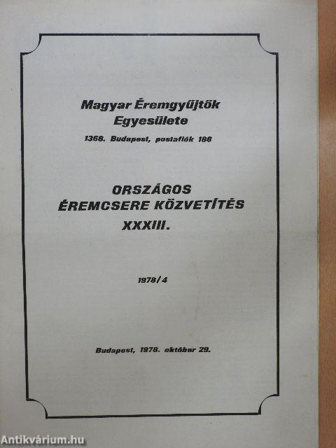 Magyar Éremgyűjtők Egyesülete Országos éremcsere közvetítés 1978/4