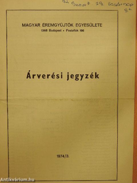 Magyar Éremgyűjtők Egyesülete Országos éremcsere közvetítés 1974/3