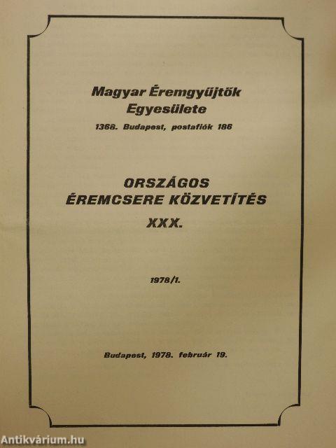 Magyar Éremgyűjtők Egyesülete Országos éremcsere közvetítés 1978/1