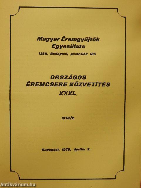 Magyar Éremgyűjtők Egyesülete Országos éremcsere közvetítés 1978/2