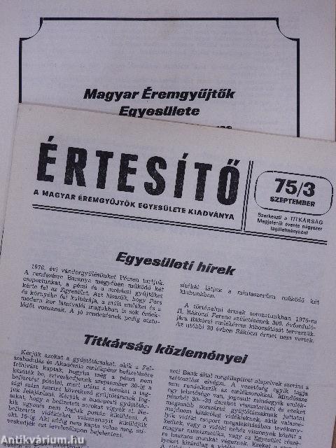 Magyar Éremgyűjtők Egyesülete Országos éremcsere közvetítés 1975/3