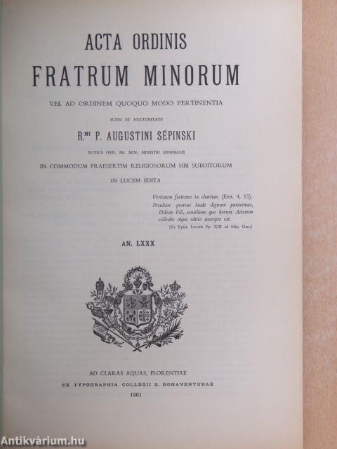 Acta Ordinis Fratrum Minorum Ianuarii-Decembris 1961