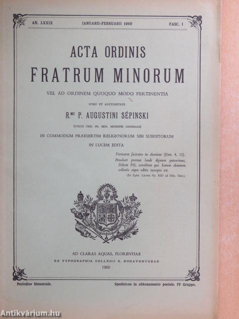 Acta Ordinis Fratrum Minorum Ianuarii-Decembris 1960