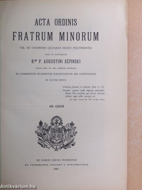 Acta Ordinis Fratrum Minorum Ianuarii-Decembris 1960