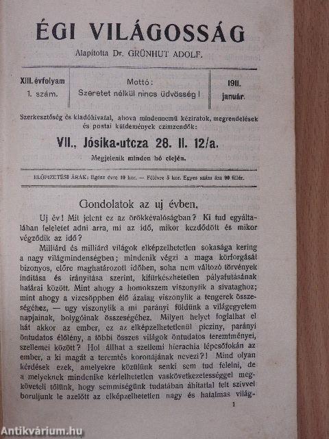 Égi világosság 1911. január-deczember