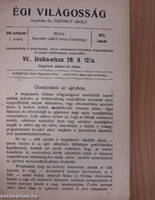 Égi világosság 1912. január-deczember