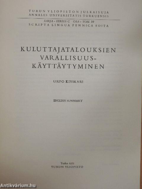 Kuluttajatalouksien Varallisuuskäyttäytyminen