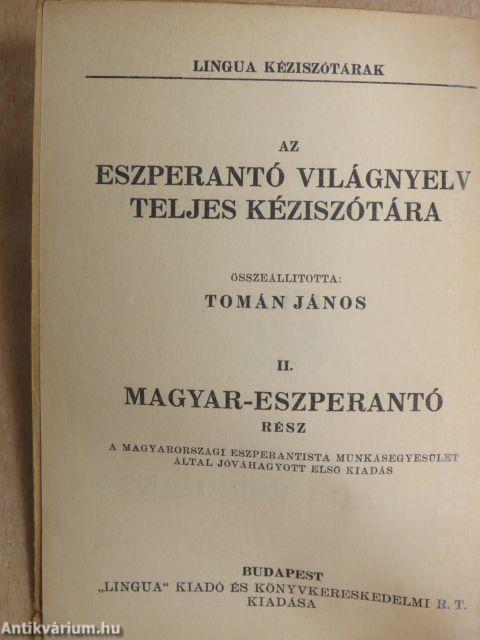 Az eszperantó világnyelv teljes kéziszótára II.