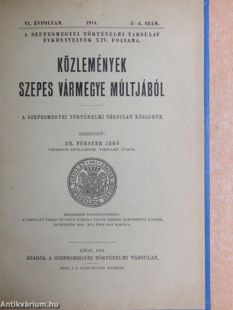 Közlemények Szepes vármegye múltjából 1914/3-4.