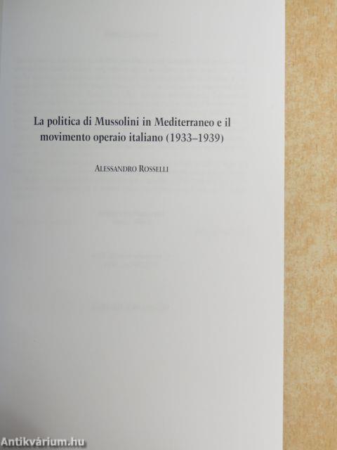 La politica di Mussolini in Mediterraneo e il movimento operaio italiano (1933-1939)