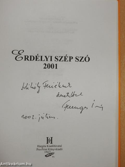 Erdélyi szép szó 2001 (dedikált példány)