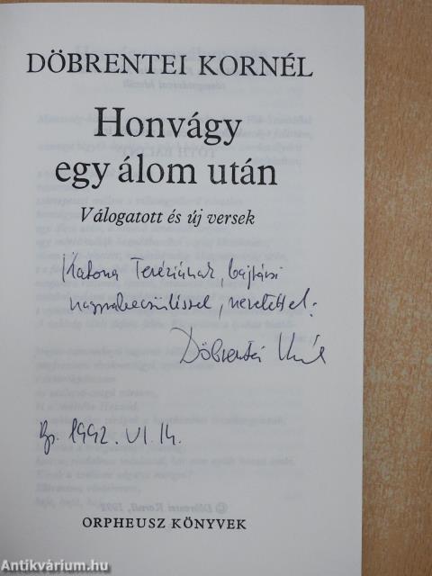 Honvágy egy álom után (dedikált példány)