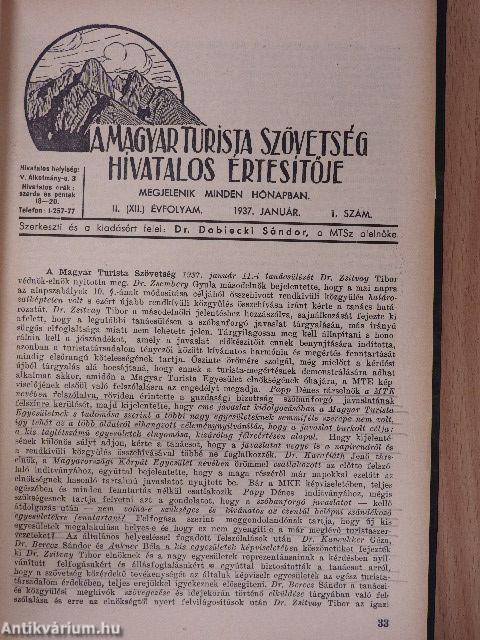 Turisták Lapja 1937. (nem teljes évfolyam)/A Magyar Turista Szövetség Hivatalos Értesítője 1937. január-december