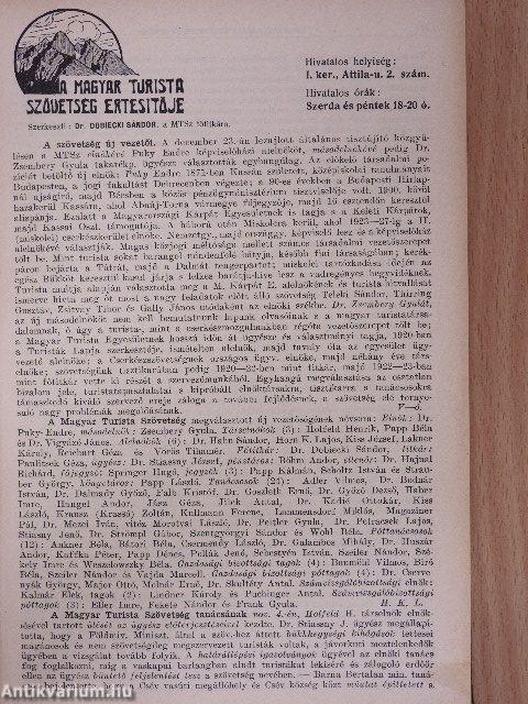 Turisták lapja 1930. január-december/A Magyar Turista Szövetség Hivatalos Értesítője 1931. január-december
