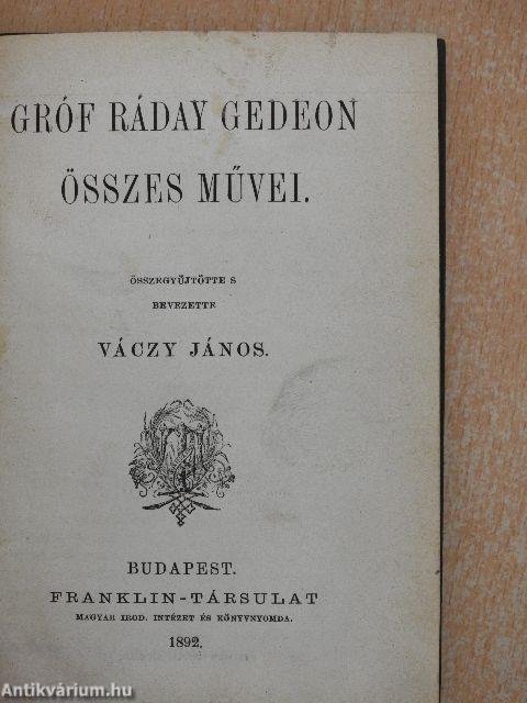 Gróf Ráday Gedeon összes művei