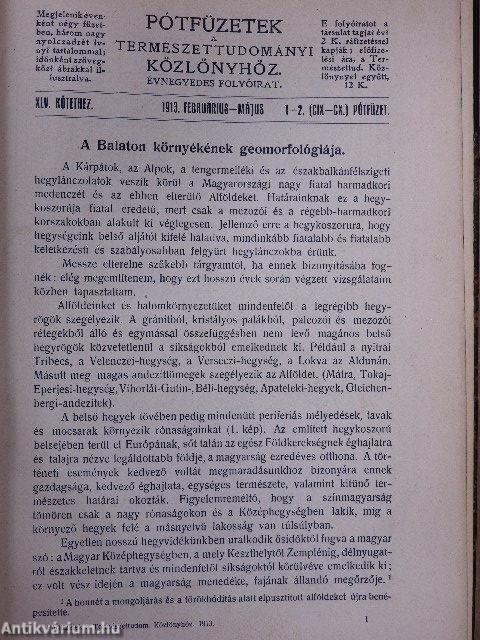 Pótfüzetek a Természettudományi Közlönyhöz 1913/1-4.