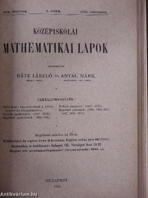 Középiskolai mathematikai lapok 1909. szeptember-1911. június