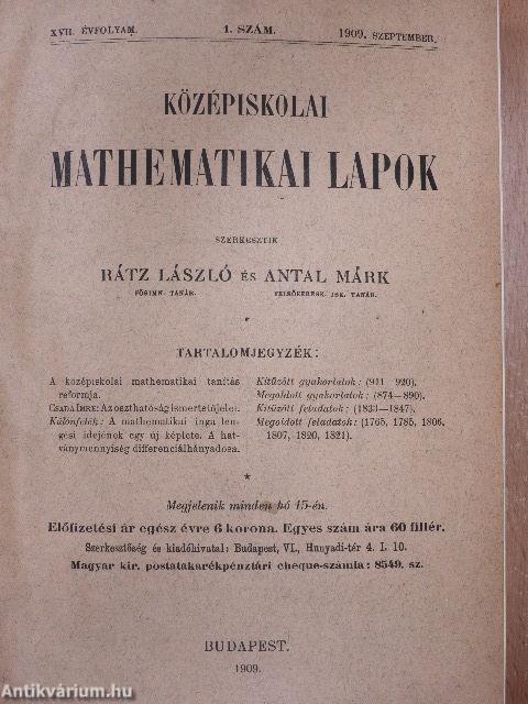 Középiskolai mathematikai lapok 1909. szeptember-1911. június