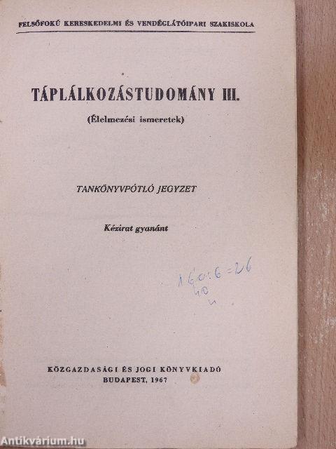 Táplálkozástudomány III.