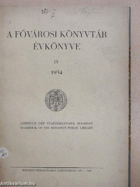 A Fővárosi Könyvtár Évkönyve 1934. 