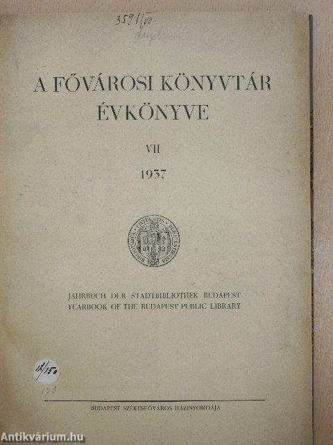 A Fővárosi Könyvtár Évkönyve 1937. 