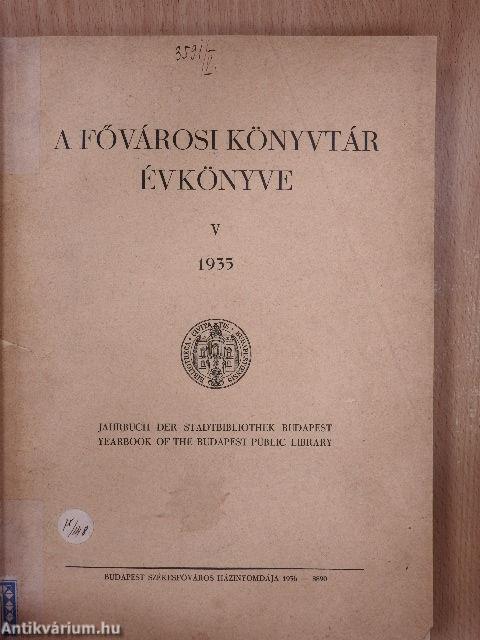 A Fővárosi Könyvtár Évkönyve 1935.