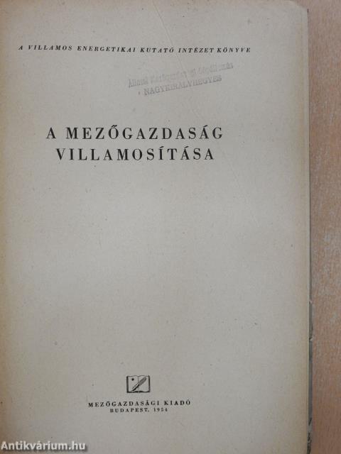 A mezőgazdaság villamositása