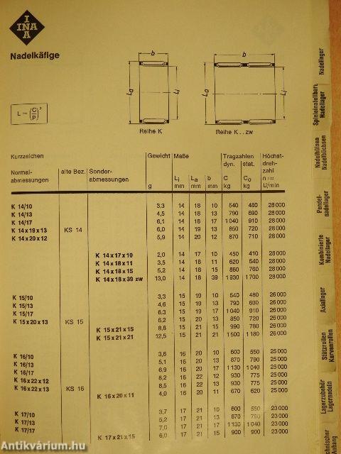 Nadellager Nadelkäfige Maßkatalog S301