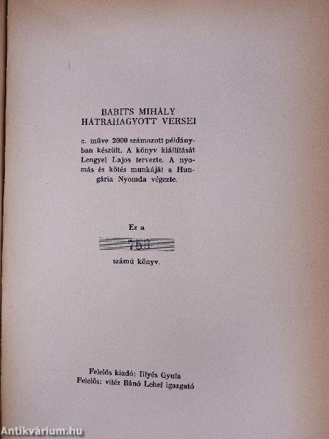 Babits Mihály hátrahagyott versei