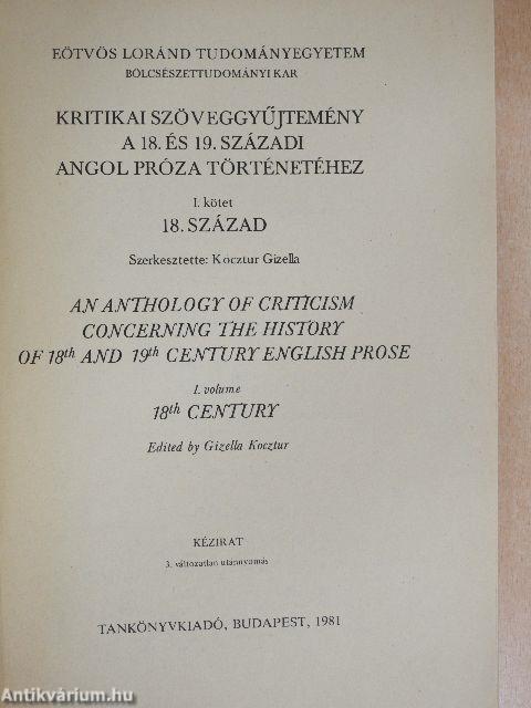 Kritikai szöveggyűjtemény a 18. és 19. századi angol próza történetéhez I-II.