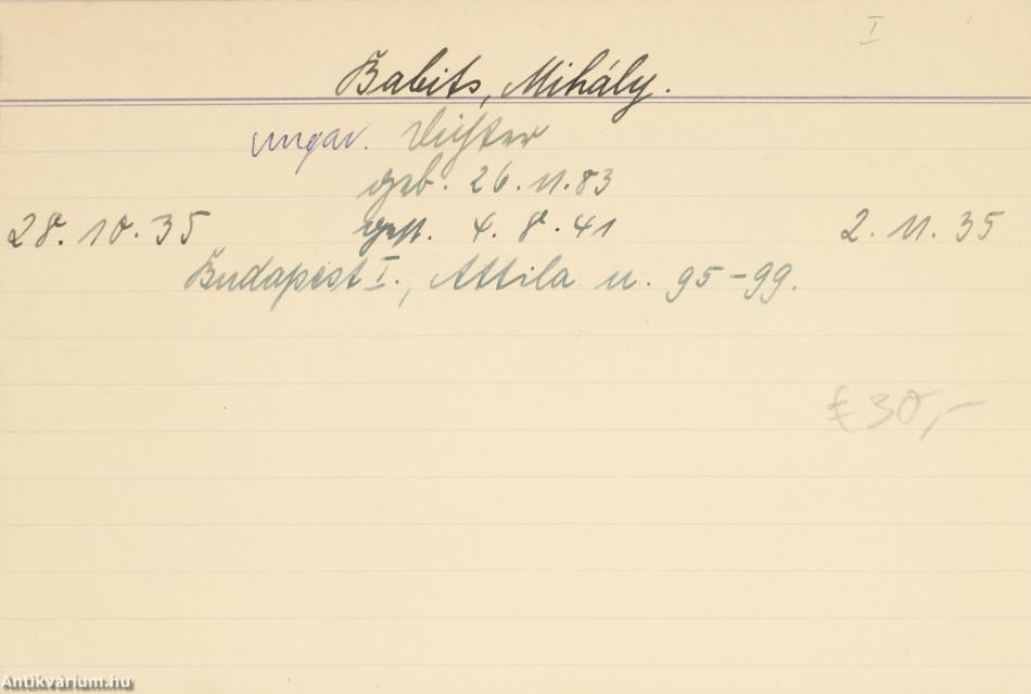 Babits Mihály autogramkártya