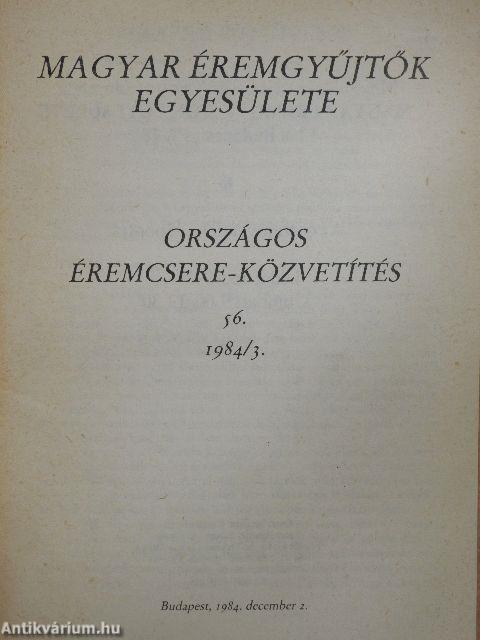 Magyar Éremgyűjtők Egyesülete Országos éremcsere-közvetítés 1984. december 2.