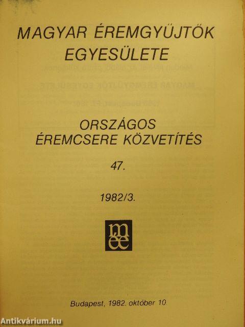 Magyar Éremgyűjtők Egyesülete Országos éremcsere közvetítés 1982/3