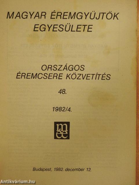 Magyar Éremgyűjtők Egyesülete Országos éremcsere közvetítés 1982/4