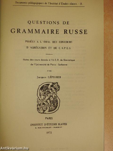 Questions de Grammaire Russe