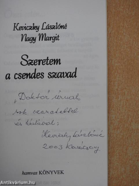 Szeretem a csendes szavad (dedikált példány)