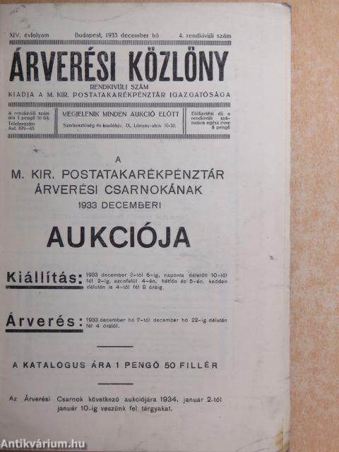 Árverési Közlöny 1933. december