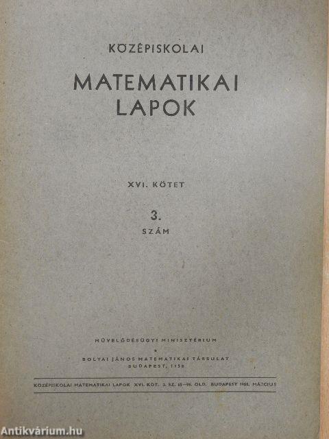 Középiskolai matematikai lapok 1958. március