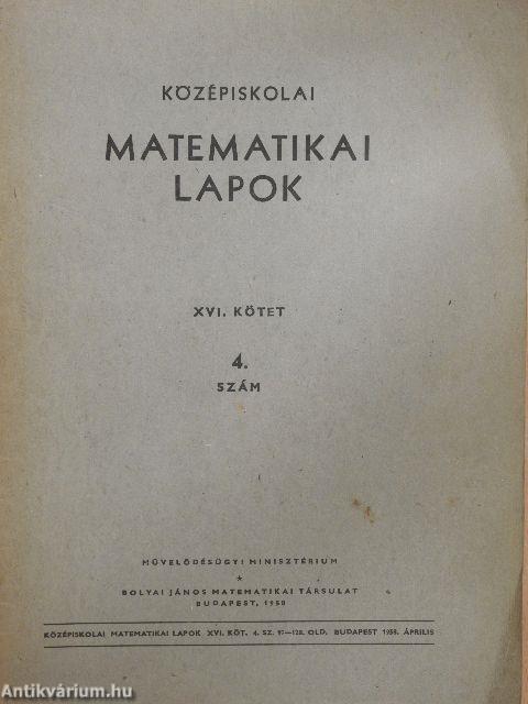 Középiskolai matematikai lapok 1958. évi 4. szám