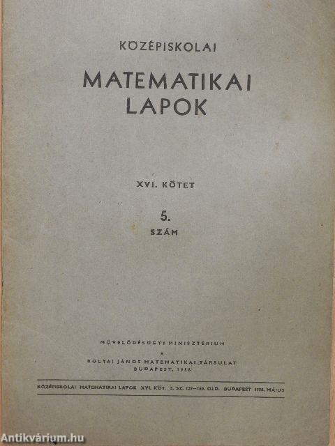 Középiskolai matematikai lapok 1958. évi 5. szám