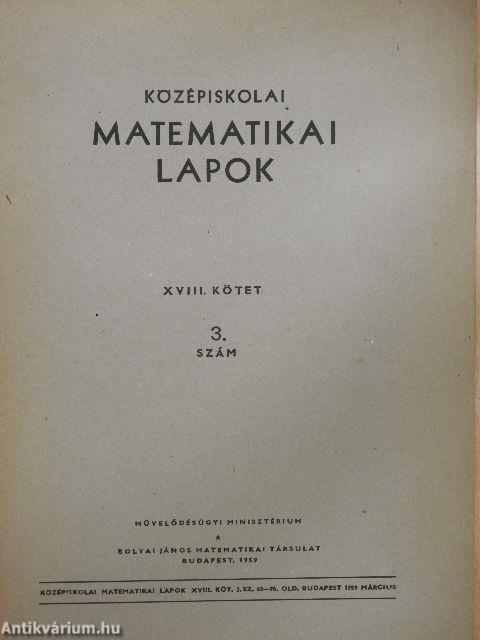 Középiskolai matematikai lapok 1959. évi 3. szám