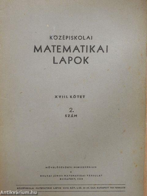 Középiskolai matematikai lapok 1959. évi 2. szám