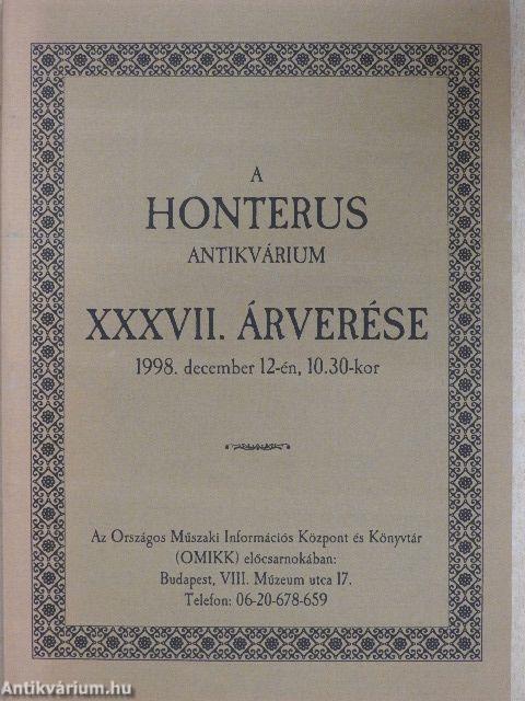 A Honterus Antikvárium XXXVII. árverése