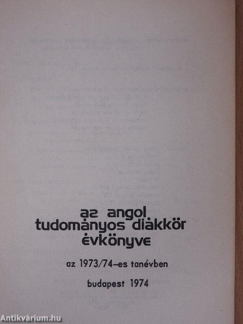 Az Angol Tudományos Diákkör évkönyve az 1973/74-os tanévben