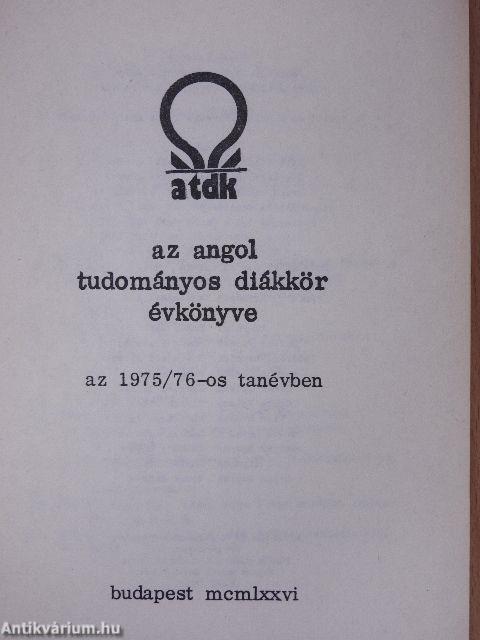 Az Angol Tudományos Diákkör évkönyve az 1975/76-os tanévben