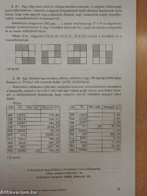 Középiskolai matematikai és fizikai lapok 2003. január