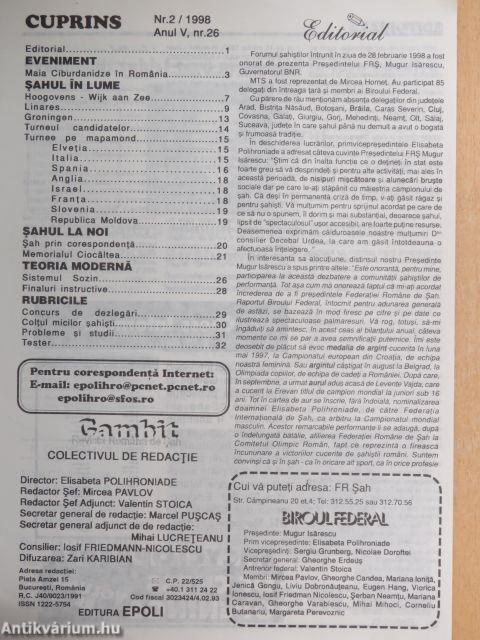Revista romana de sah Gambit 1998-2000. (vegyes számok) (14 db)
